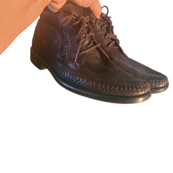 John Varvatos Handmade Italy Moc Toe Chukka Boots Brown Leather Mens 7.5
